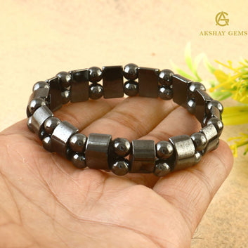 Double Layer Natural Hematite Bracelet – Magnetic Look Healing Stone for Men & Women