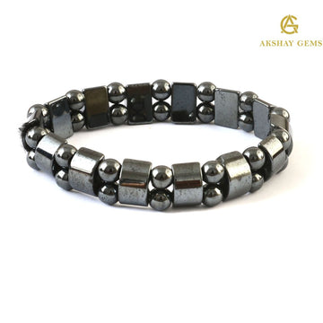 Double Layer Natural Hematite Bracelet – Magnetic Look Healing Stone for Men & Women