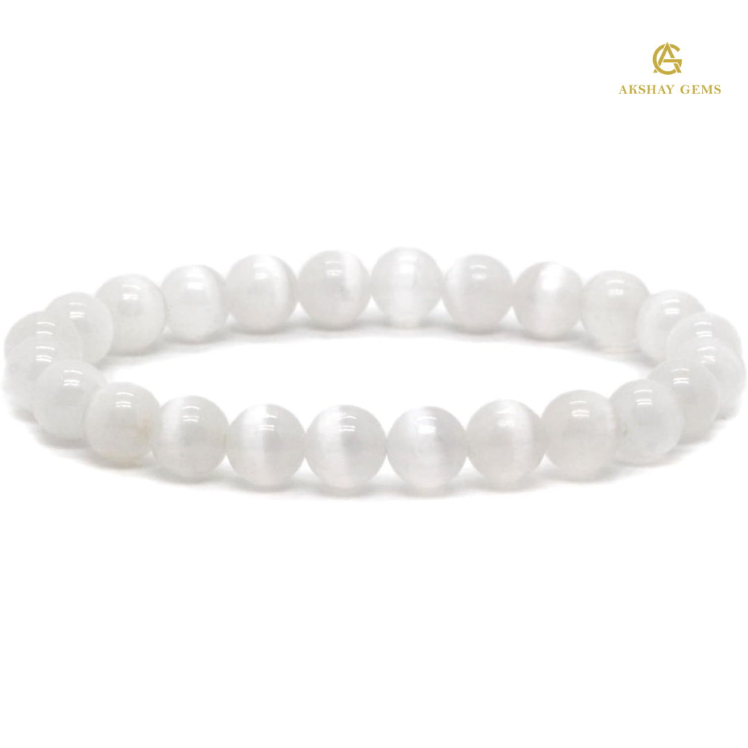 Natural Cat Eye White Selenite Bracelet