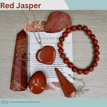 Red Jasper Crystal Set – 6+1 Healing Combo with Bracelet, Pendant, Raw Stone, Tower & Free Selenite Plate.