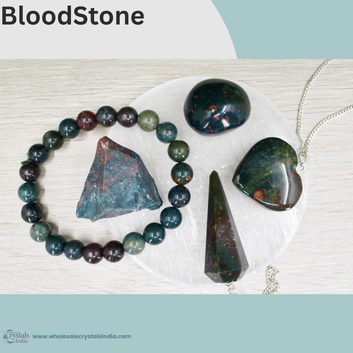 Blood Stone Crystal Combo Pack – Bracelet, Heart Pendant, Tumble, Raw Stone, Pendulum + Free Selenite Plate