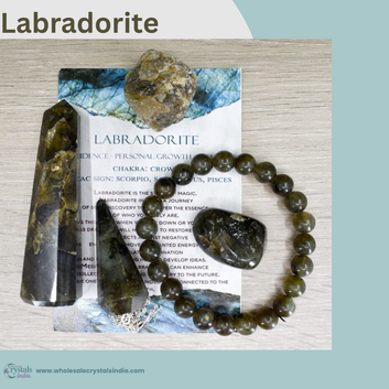 Labradorite Crystal Healing Set | 6+1 Combo with Bracelet, Pendant, Tower & Free Selenite Plate