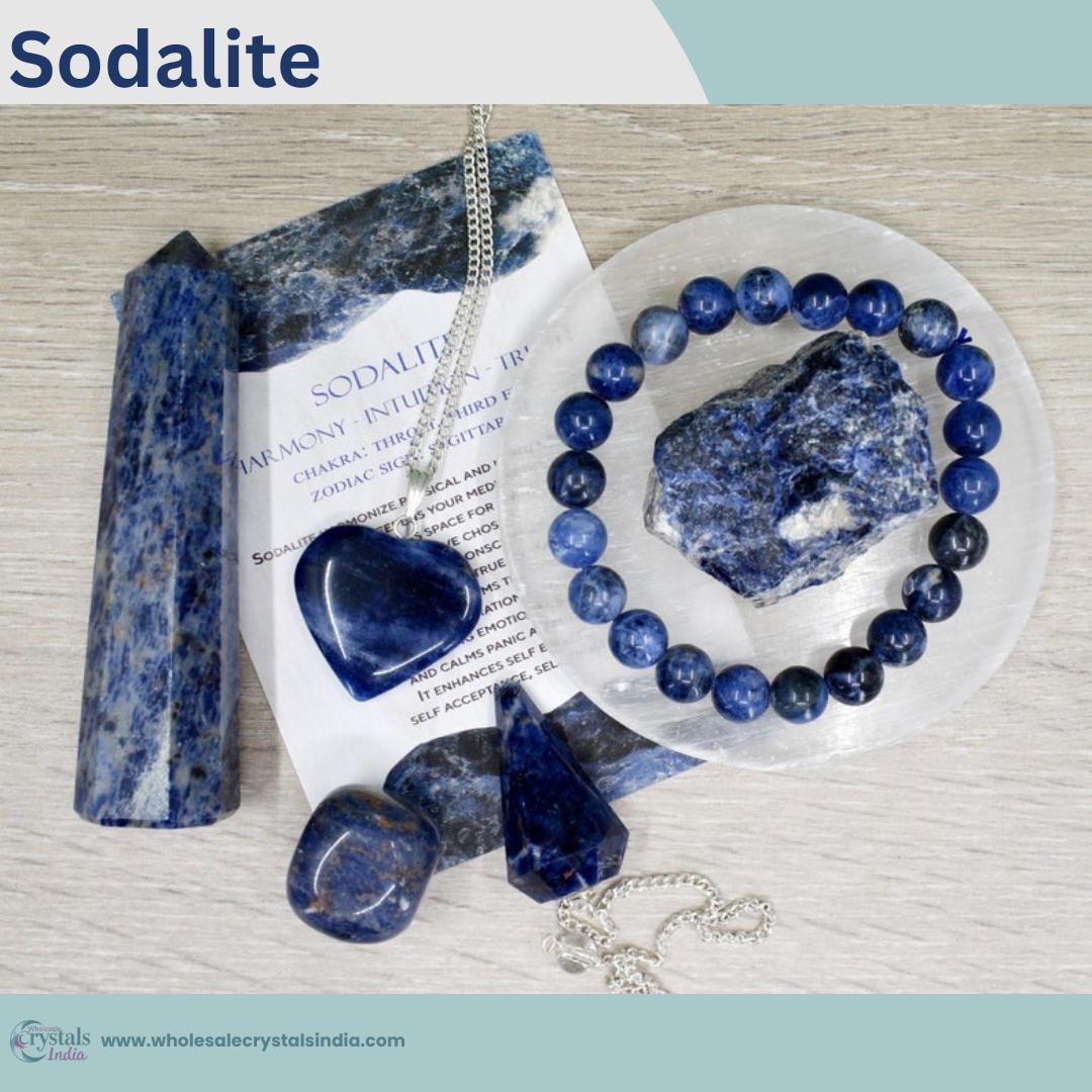 Sodalite Crystal Healing Set | 6+1 Combo with Bracelet, Pendant, Tower & Free Selenite Plate
