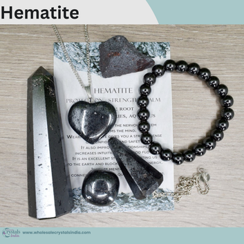 Hematite Crystal Set – 6+1 Healing Combo with Bracelet, Pendant, Tower, Raw Stone & Free Selenite Plate