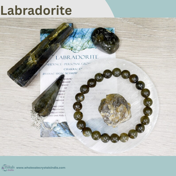 Labradorite Crystal Healing Set | 6+1 Combo with Bracelet, Pendant, Tower & Free Selenite Plate