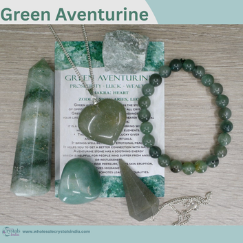 Green Aventurine Crystal Set – 6+1 Healing Combo with Bracelet, Pendant, Raw Stone, Tower & Free Selenite Plate