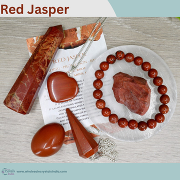 Red Jasper Crystal Set – 6+1 Healing Combo with Bracelet, Pendant, Raw Stone, Tower & Free Selenite Plate.