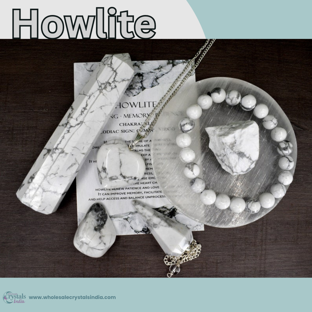Howlite Crystal Healing Set | 6+1 Combo with Bracelet, Pendant, Tower & Free Selenite Plate