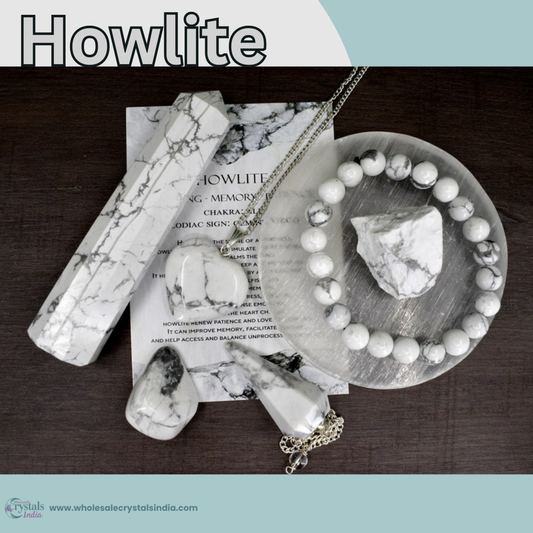 Howlite Crystal Healing Set | 6+1 Combo with Bracelet, Pendant, Tower & Free Selenite Plate