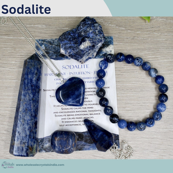 Sodalite Crystal Healing Set | 6+1 Combo with Bracelet, Pendant, Tower & Free Selenite Plate
