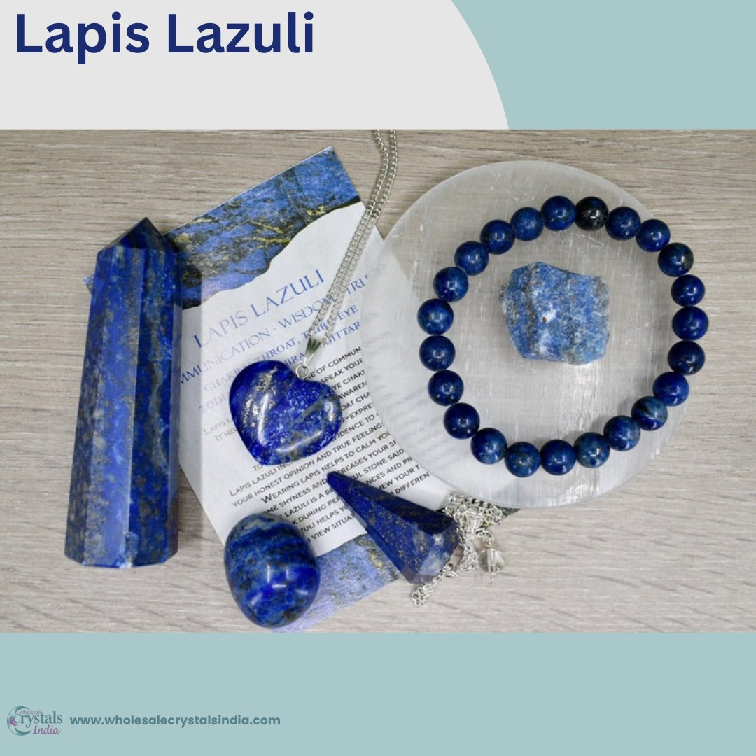 Lapis Lazuli Crystal Healing Set | 6+1 Combo with Bracelet, Pendant, Tower & Free Selenite Plate